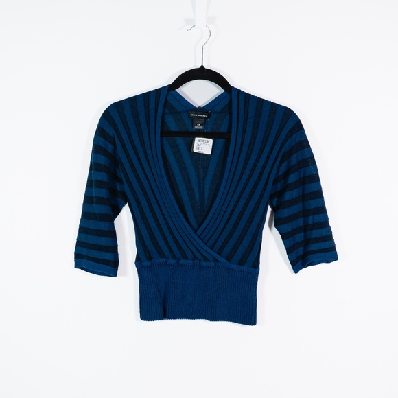 NEW Club Monaco Yakini Cotton Knit Stretch Wrap V Neck Sweater Navy Blue Marine - Picture 1 of 4